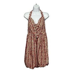 Anthropologie Tracy Reese Bubble Hem Halter Dress Linen/Cotton Blend Abstract